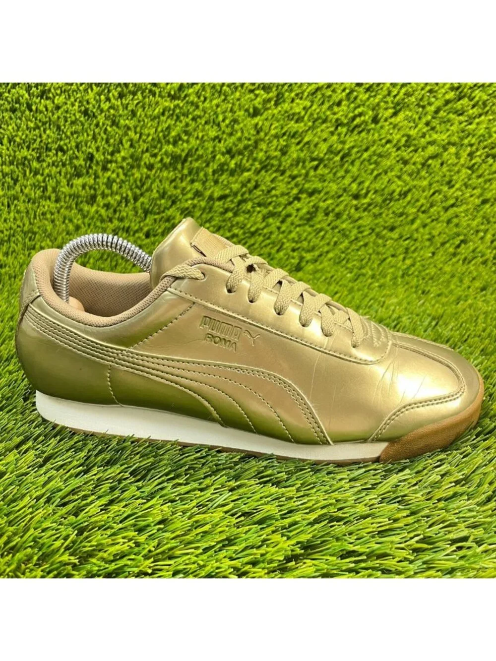Puma Roma Patent Ano Gold Boys Size‎ 7Y Athletic Walking Leather Shoes Sneakers